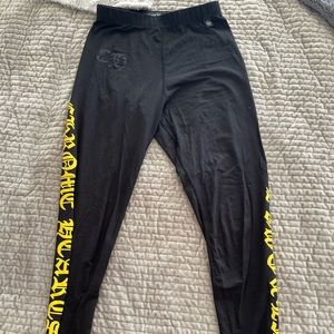 Chrome Hearts Black Leggings with Yellow Gothic Side Print